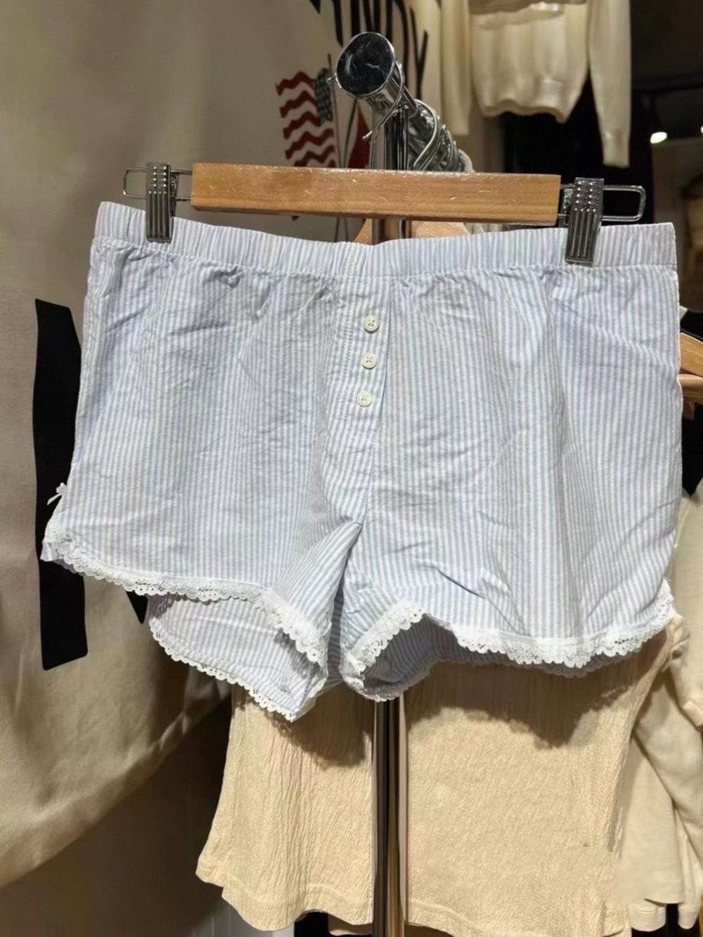 Brandy Melville Light Blue & White Striped Lace Trim Shorts